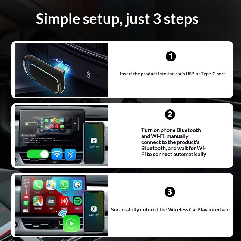 2-in-1 Wireless CarPlay Android Auto Adapter Plug & Play USB For iPhone Android
