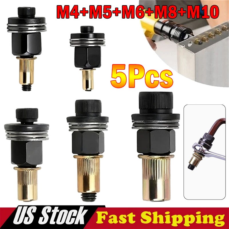 5Pcs Manual Rivet Nut Tool Adapter Carbon Steel Flat Head Threaded Insert Nuts
