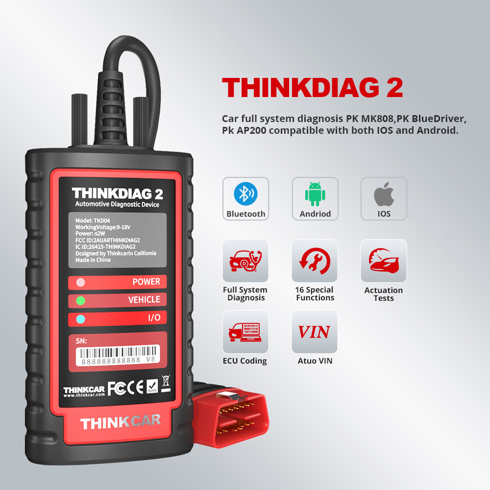 Thinkdiag 2 All System Bluetooth OBD2 Scanner Car Diagnostic Tool Key ECU Coding