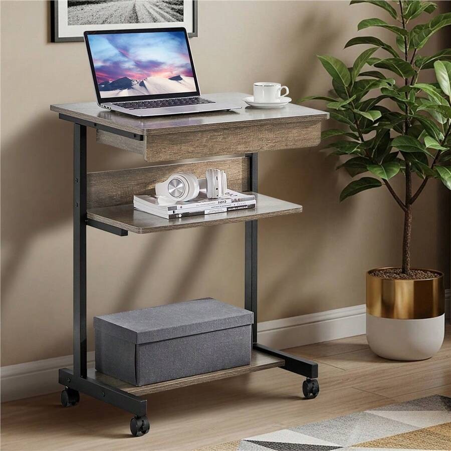 1PC Modern Portable Rolling Computer Desk Table With Drawer For Work Study
