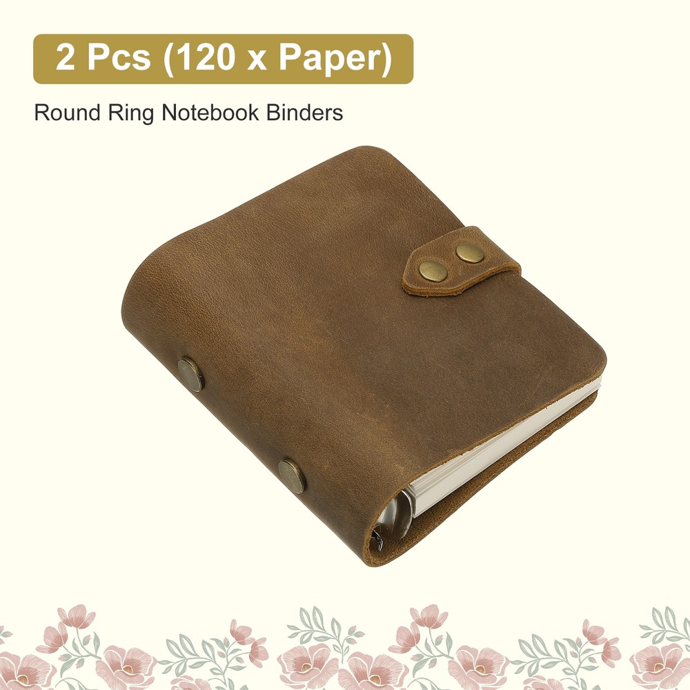 A9 Leather Journal, 2Pcs 3 Ring Notebook Binder Planner Loose Leaf, Brown