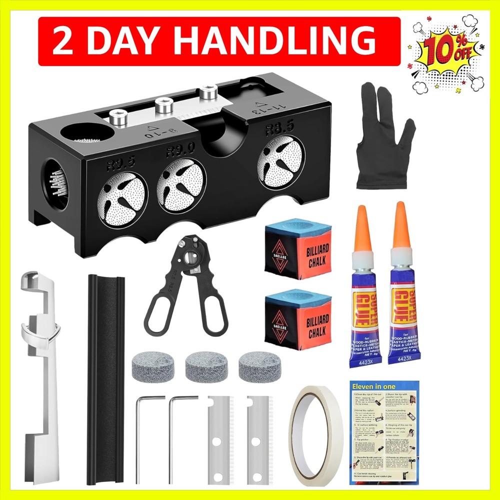 11-in-1 Billiards Pool Cue Tip Shaper, Pool Cue Tips Replacement Kit, Pool Cu...
