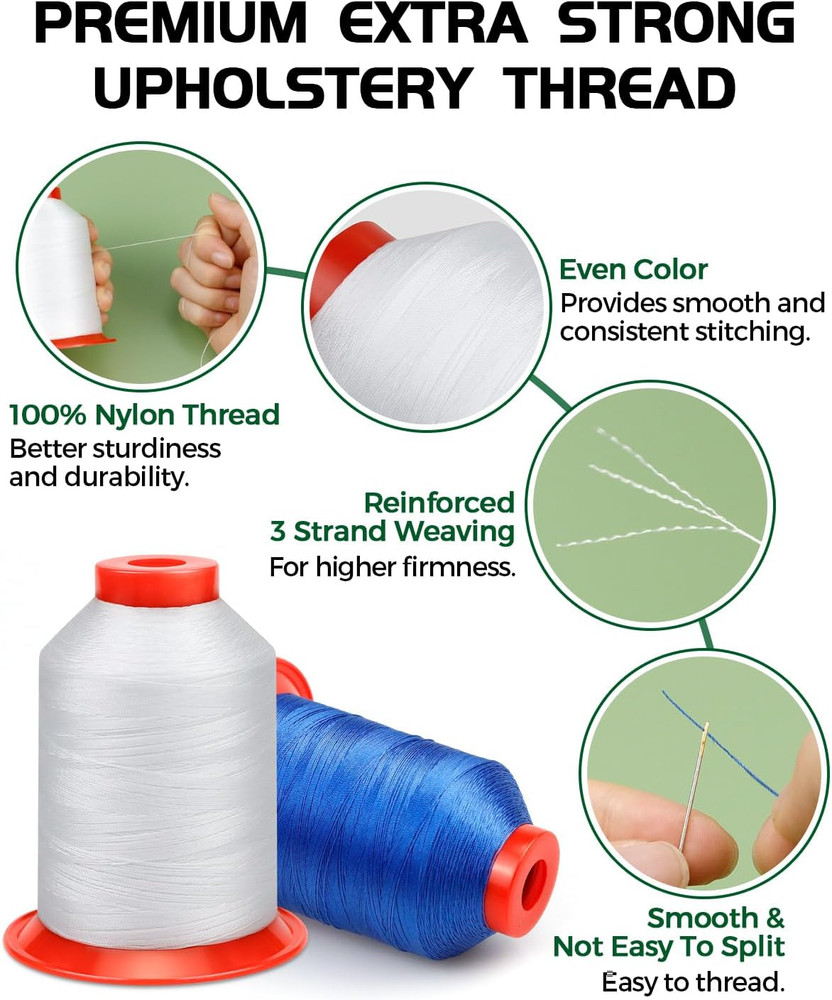Extra Strong Upholstery Thread,White 1000 Meters Bonded Nylon Thread for Deni...