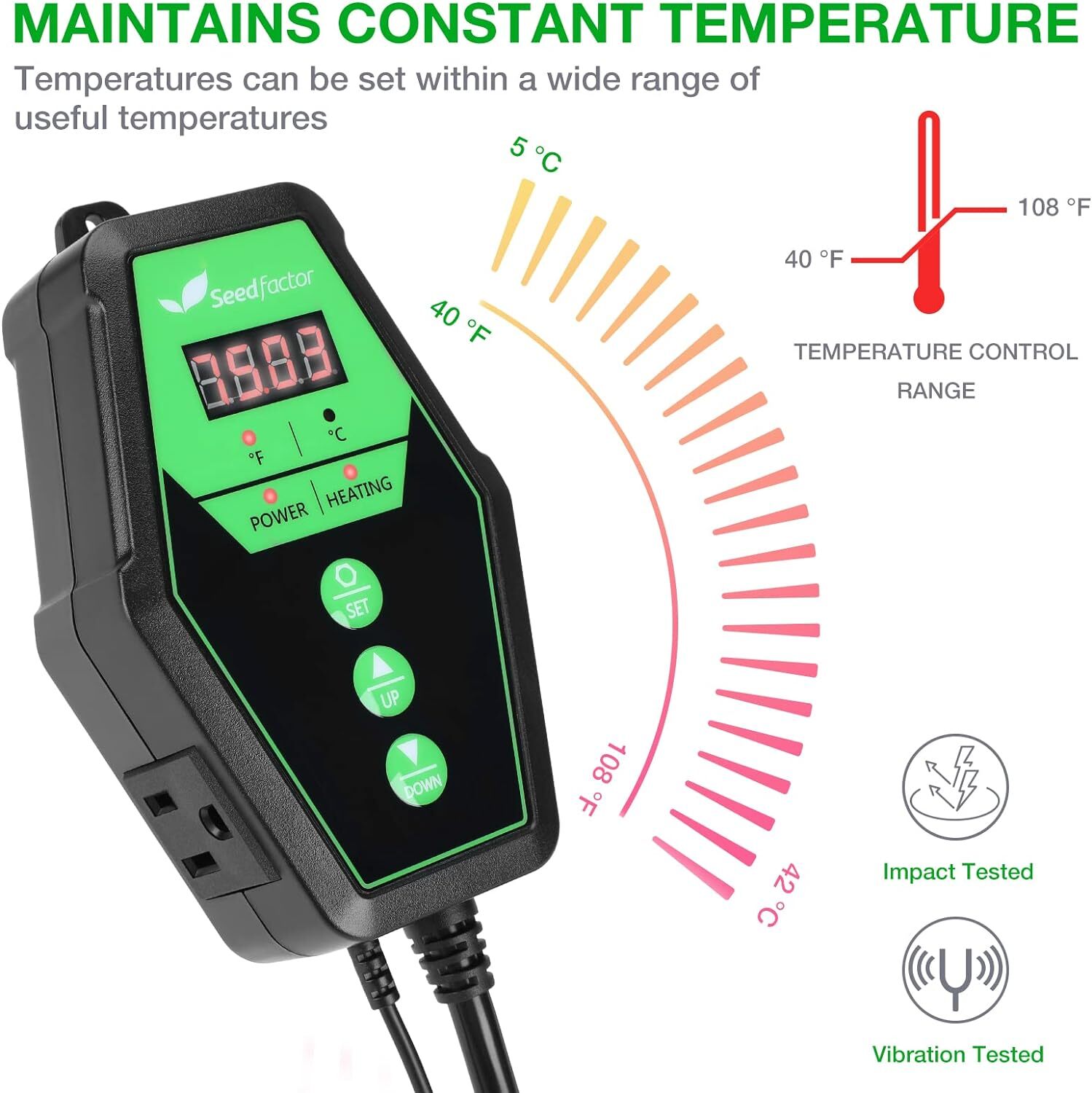 Seedling Heat Mat and Digital Thermostat Combo Set 2023 Seedfactor MET Certified