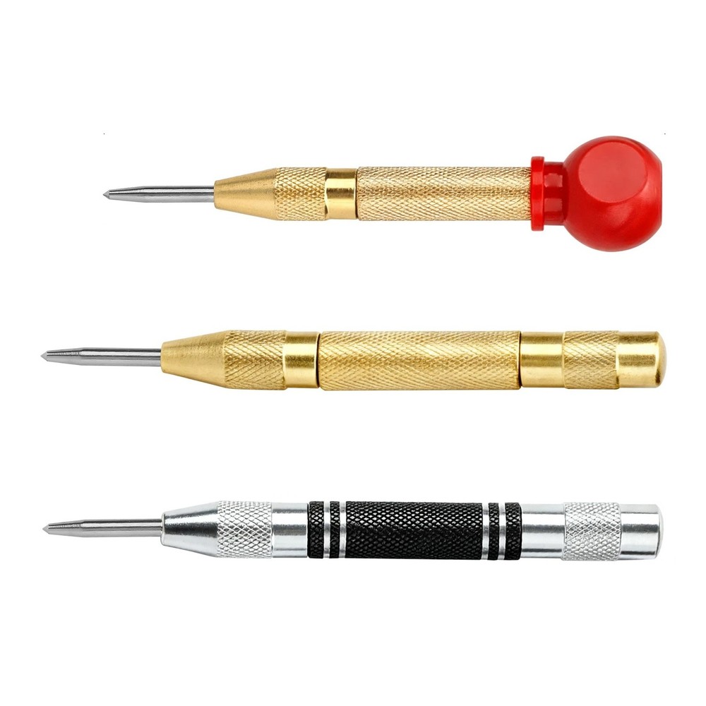 3 Piece Automatic Center Punch Set Adjustable Spring Loaded No Hammer Needed