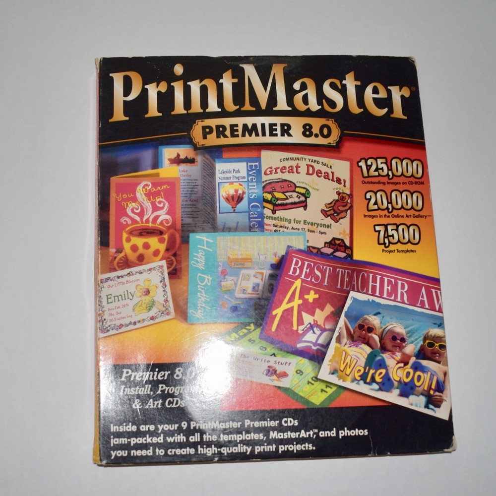 PrintMaster Premier 8.0 PC Software WINDOWS 95 98 Install, Program, 9 Art CDs