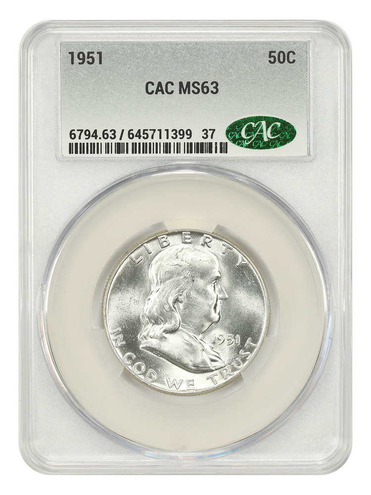 1951 50C CACG MS63 - Franklin Half Dollar