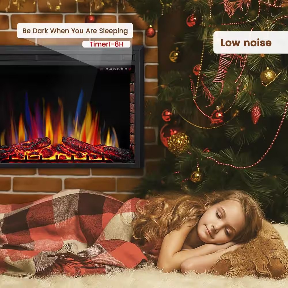 39 In. Ventless Electric Fireplace Insert, Remote Control, Adjustable Led Flame