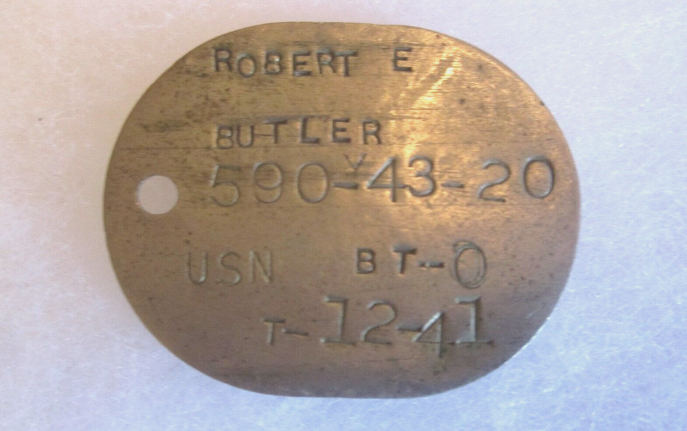 USN - 1941 DOG TAG for ROBERT E. BUTLER with Thumbprint on the back