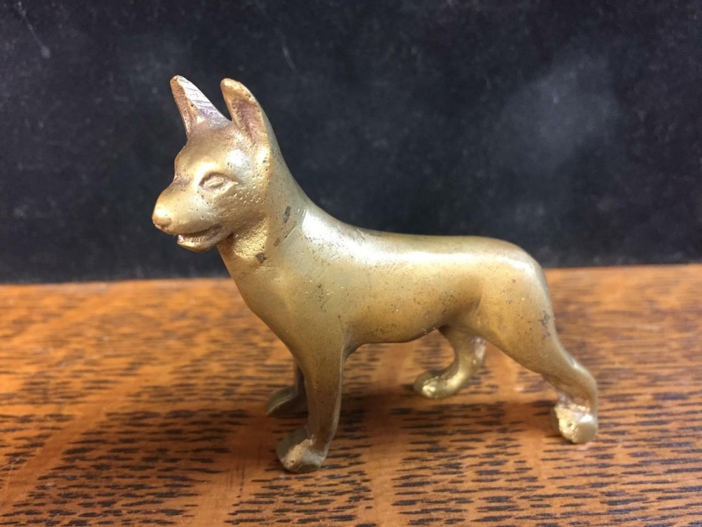 Vintage 2" Solid Brass GERMAN SHEPHERD Miniature Figurine Statue Dog