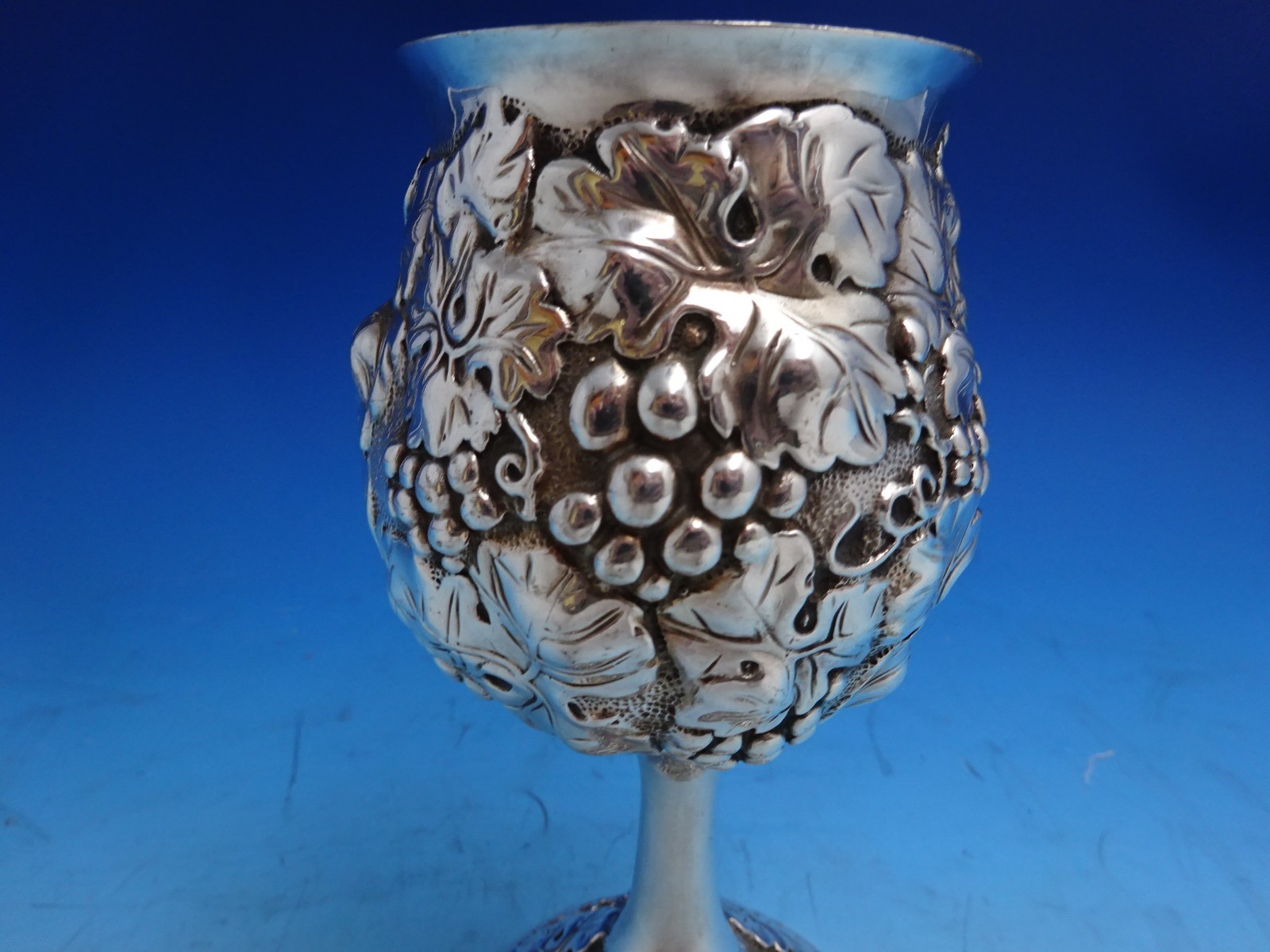 Repousse by Galmer Sterling Silver Goblet Embossed Grapes GW 6 1/2" (#8653)
