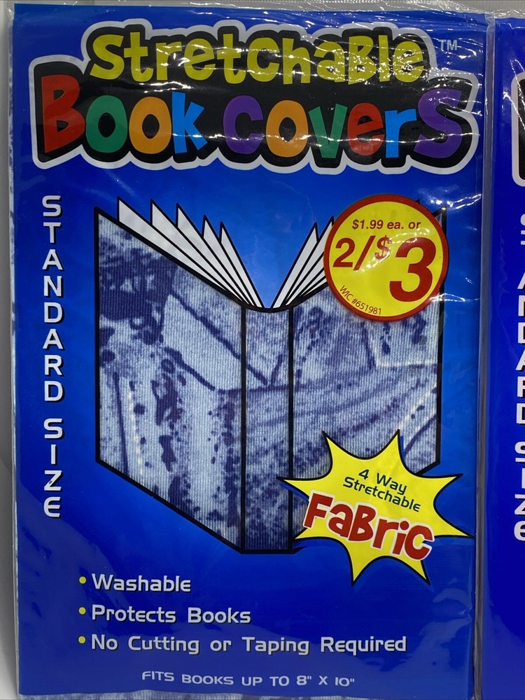 Book Covers Regular SZ - Stretchable! 3-Pack Blue Print, Pink (solid), Lines