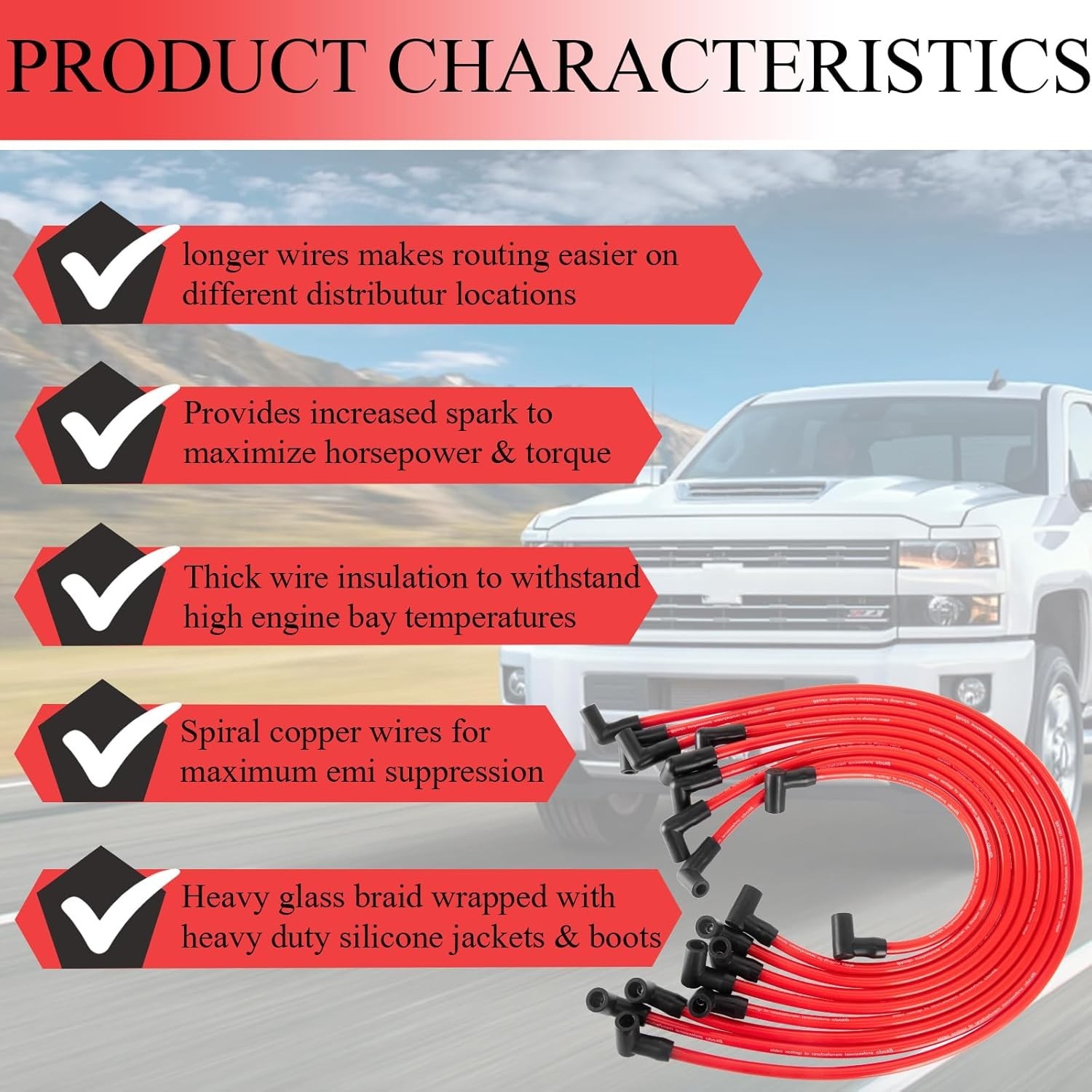 High Performance 10.5mm Spark Plug Wires Set Fit for HEI BBC SBC 350 454 383 Ele