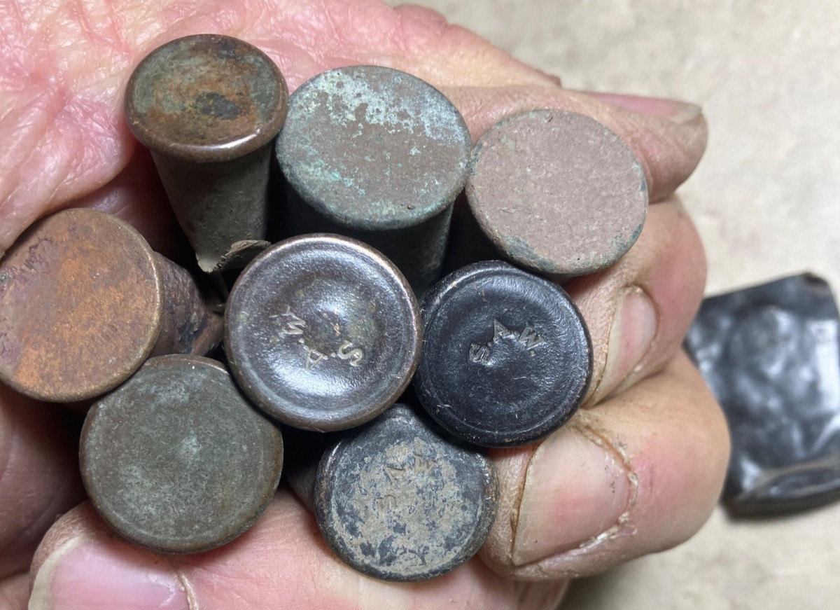 1860-70's Apache camp relics-cut for powder Spencers/Henry's-NM detecting finds