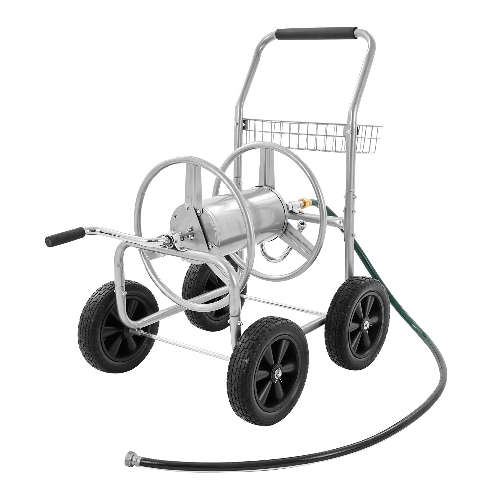 Uimoso Water Hose Reel Cart 250 FT Capacity 4 Wheel Cart with Basket for Garden