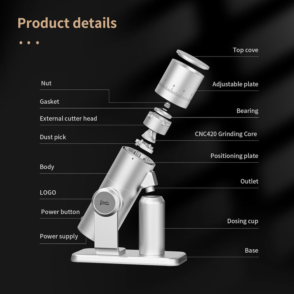 Premium Electric Burr Coffee Grinder with Stepless Adjustment & Dosing Cup