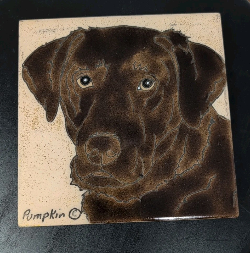 Chocolate Labrador Dog Ceramic Painted Tile Trivet