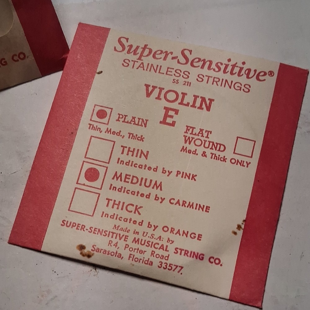 Super-Sensitive SS210 Stainless Steel Violin Strings Set Plain E Flat Wound E