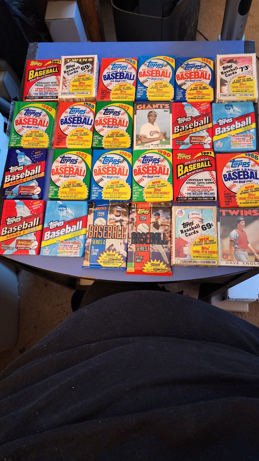 Seven Unopened Topps Baseball Packs (More Than 100 Cards) From Mid-80s/Early 90s