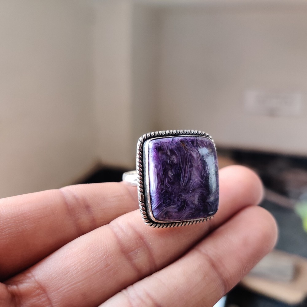Unique Charoite Gemstone Ring 925 Sterling Silver Free Shipping Ring Boho Ring