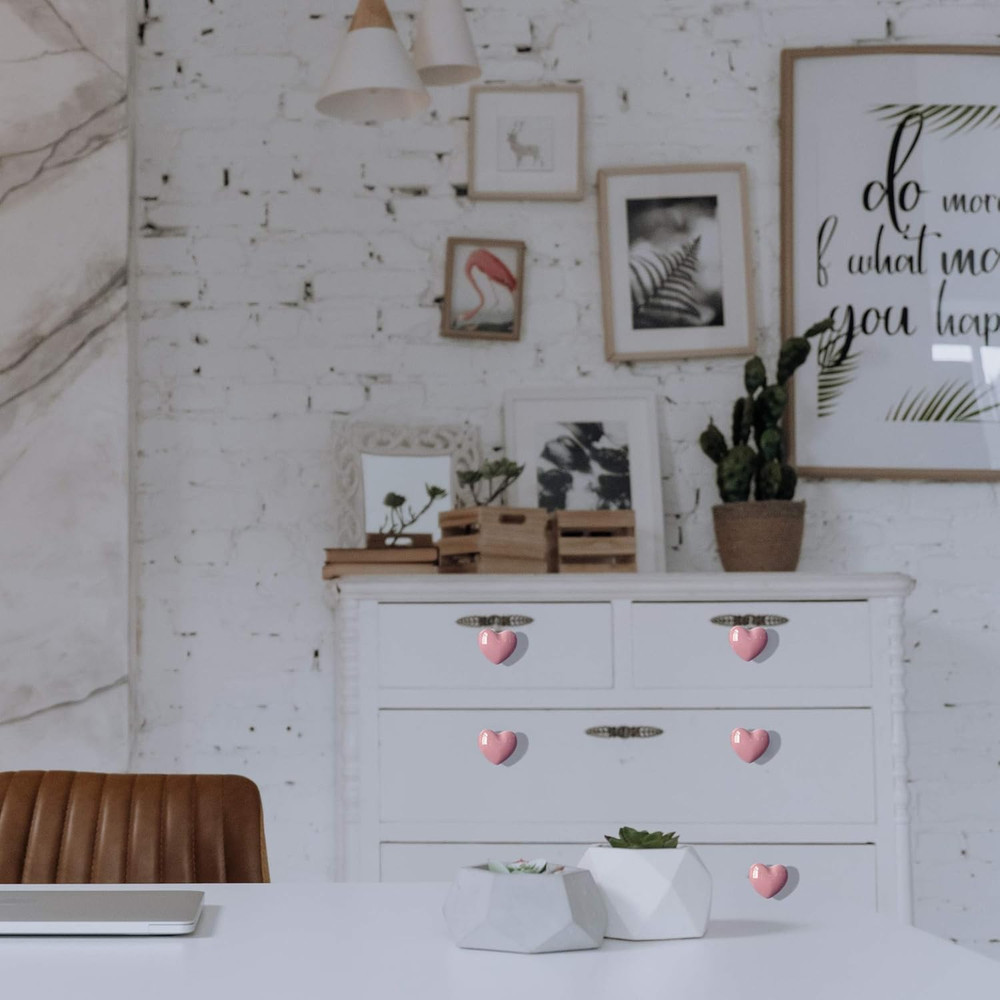 Ceramic Drawer Knobs Heart Shape Cabinet Dresser Pulls Handles with 3 Sized Scre