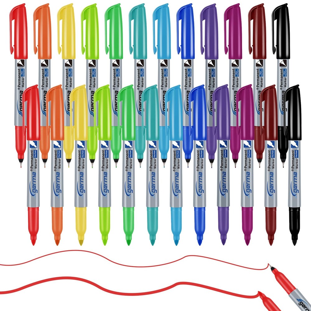 Permanent Markers 24 Pack Fine Tip Ultra Fine Assorted Colors Set