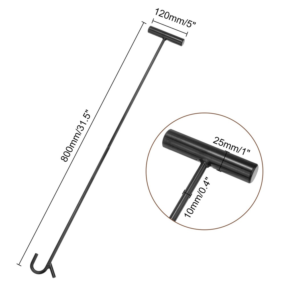 Wheel Pin Puller Hook 31.5" A3 Steel for Pulling Manhole Covers, Black