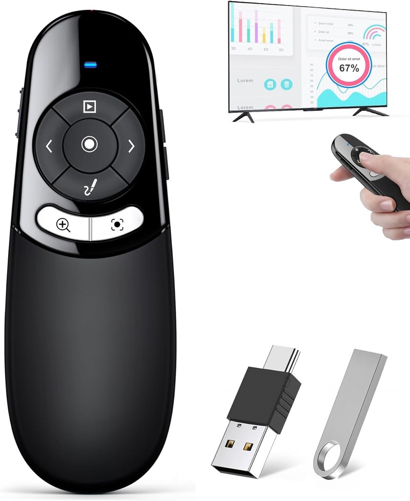 Presentation Clicker Remote 2‑in‑1 Type‑C Wireless Pointer w/ Magnifier