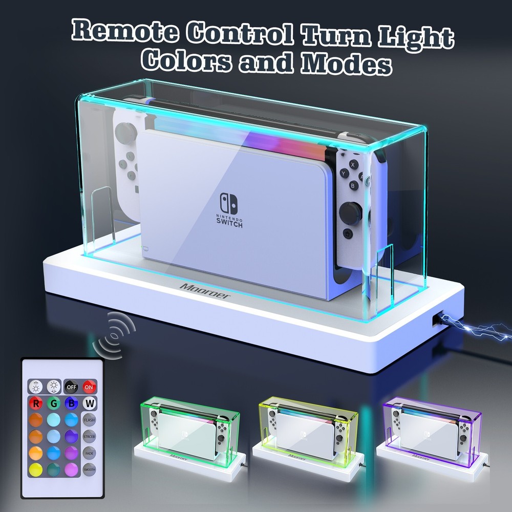 Nintendo Switch/OLED Anti-Scratch Slim Dock Case with 16 LED Colors Light Base