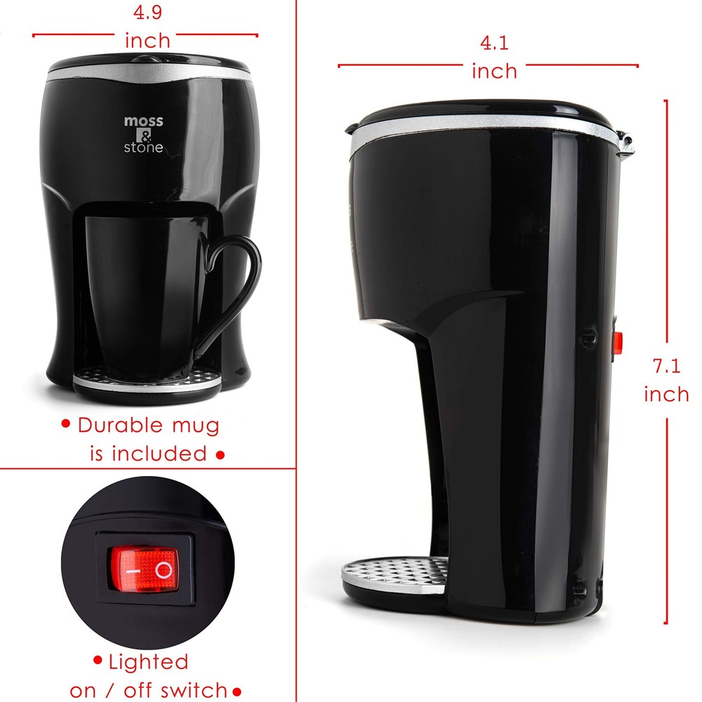 Moss & Stone Mini Drip Coffee Maker with Mug Single Serve Compact Brewer