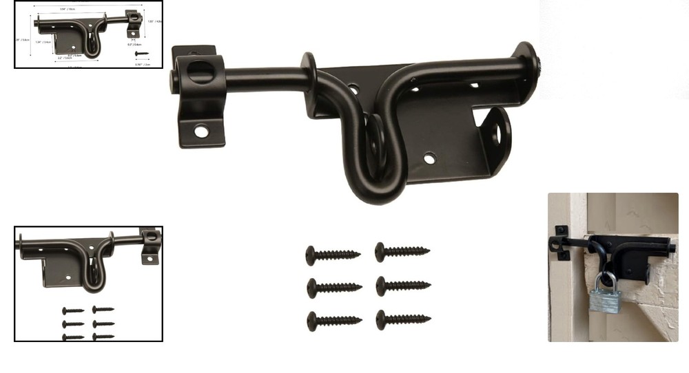 Rust-Proof Black Sliding Bolt Latch with Padlock Compatibility for Gates & Sheds