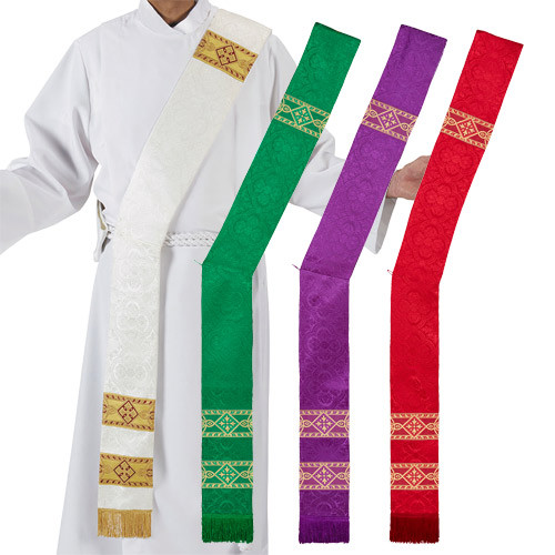 Ivory Traditio Overlay Damask Deacon Stole
