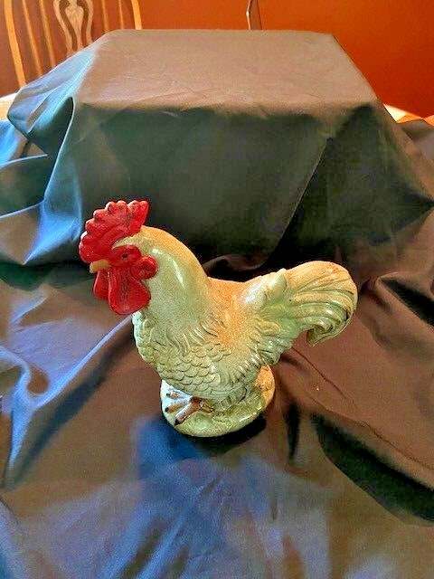 VTG GREEN CERAMIC FOOTED ROOSTER 11" TALL