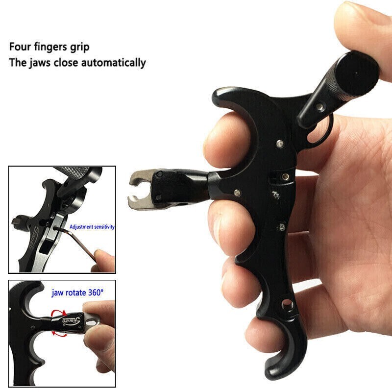 Archery 4-Finger Compound Bow Release Adjustable Can Rotate 360° Thumb Release ]