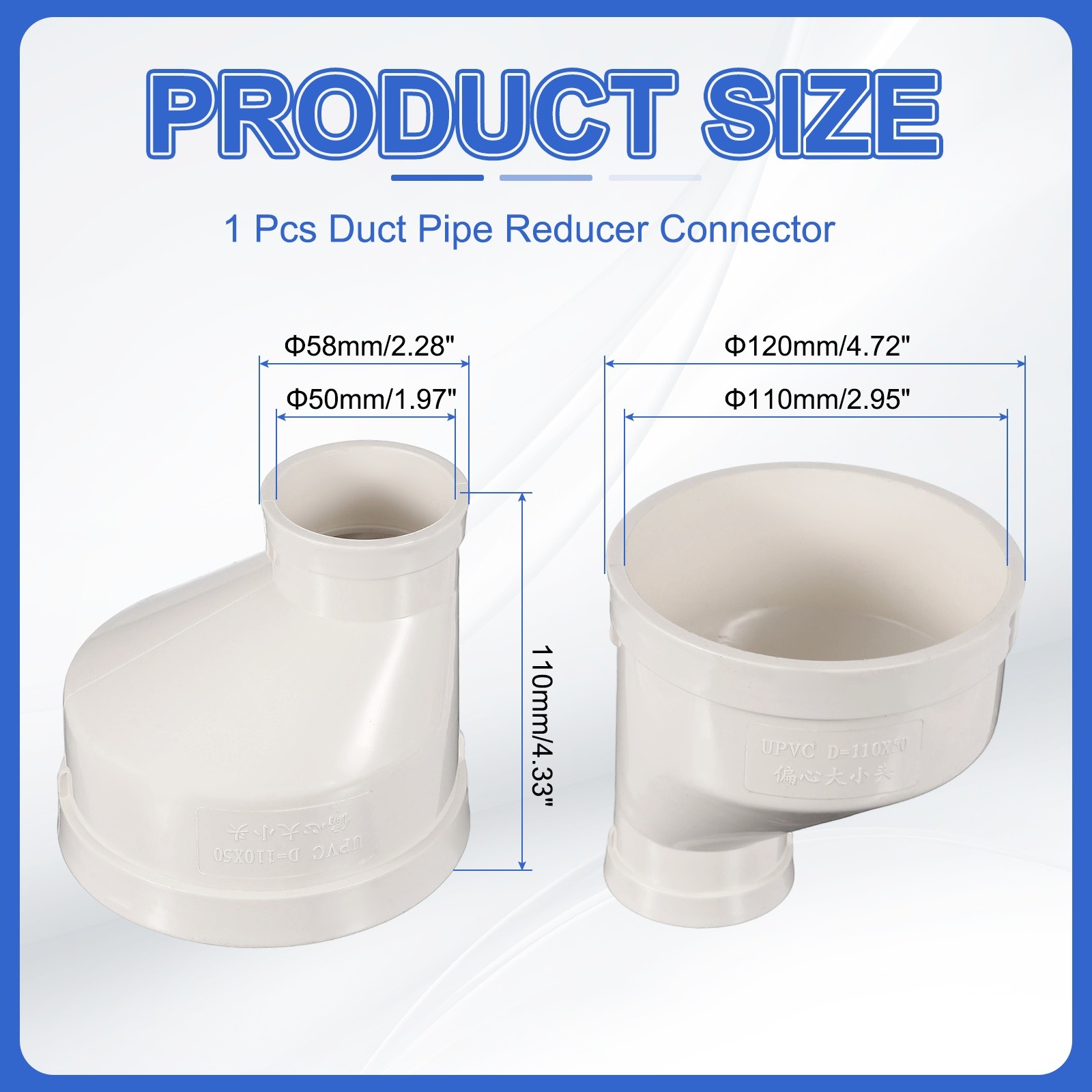 4" to 2" Round Duct Fitting Pipe Increaser Reducer Adapter Connector