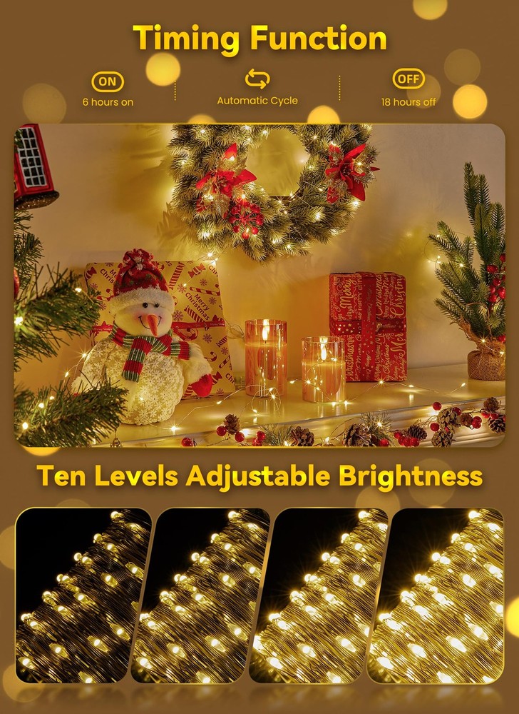 100LED Warm White Waterproof String Lights Timer Remote Control 33ft Fairy Li...