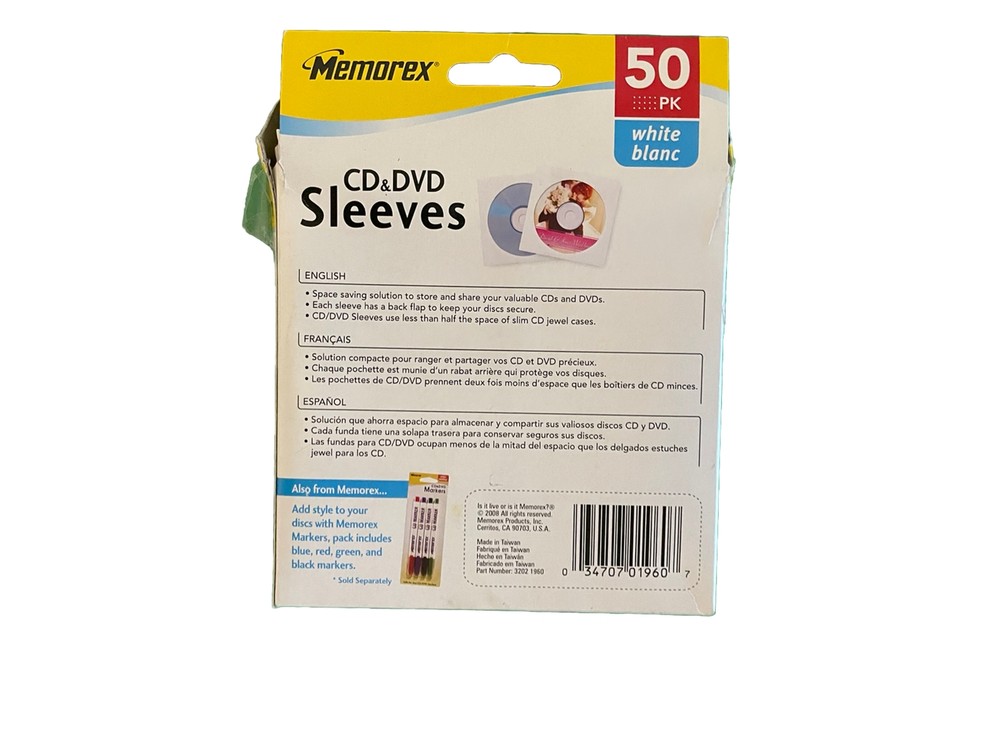 MEMOREX CD & DVD White Sleeves 50 Pack (30+) Open Box