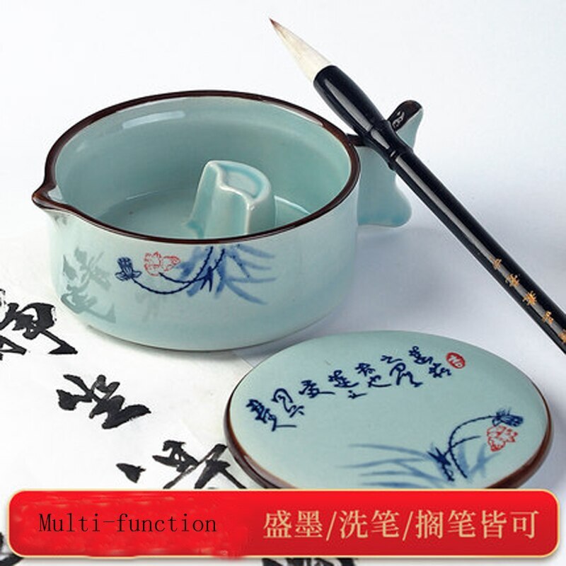 Multifunctional Inkslab Calligraphy Inkstone Ceramic Painting Inkslab with Cover