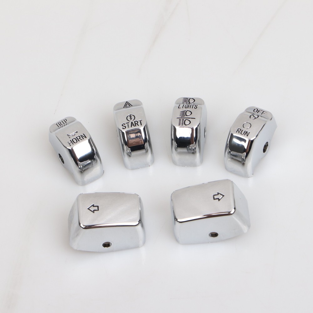 6Pcs Chrome Hand Control Switch Button Caps For Harley Dyna Softail Deluxe FLSTN