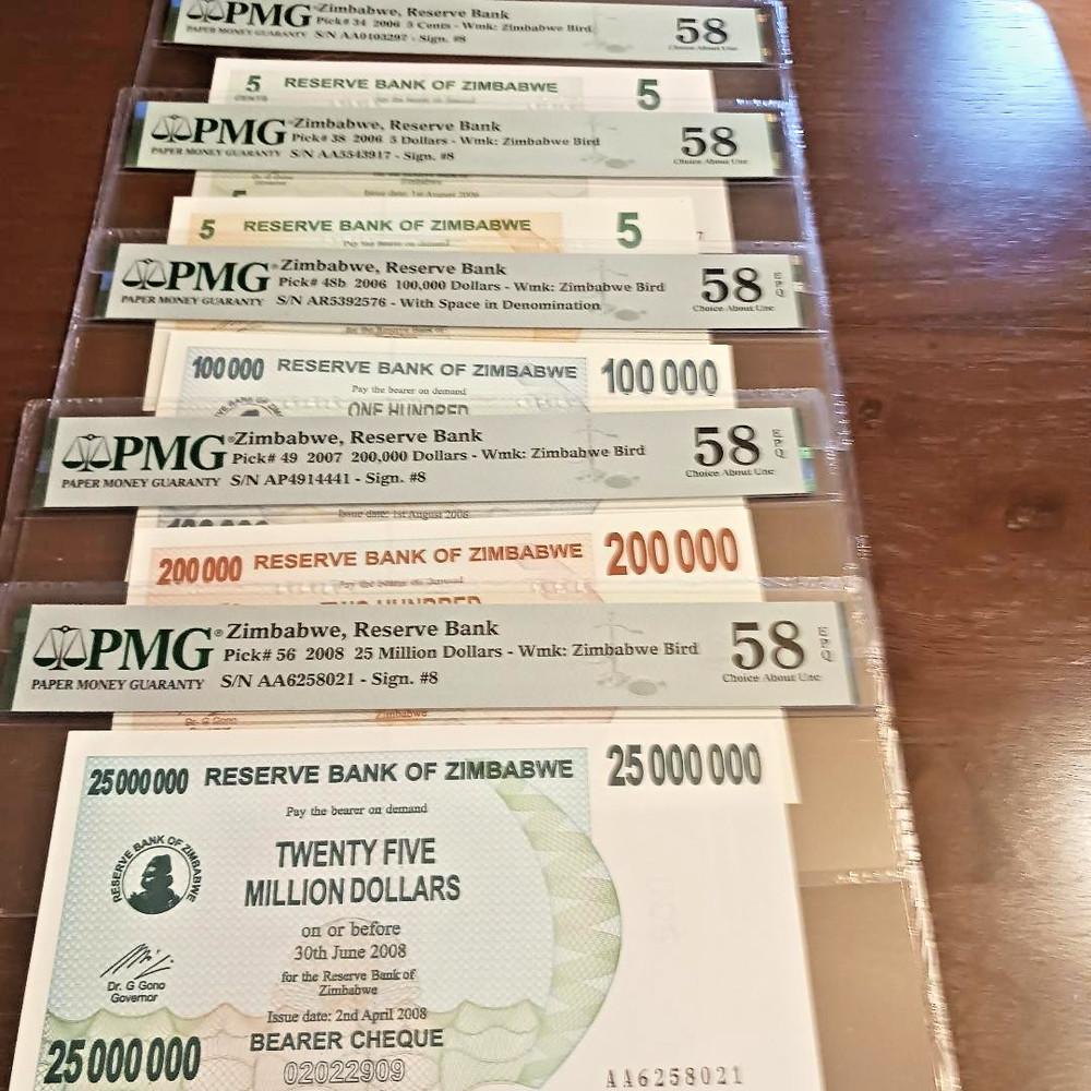 2006-2008 Zimbabwe Bearer Cheque 5 Note   Set PMG 58