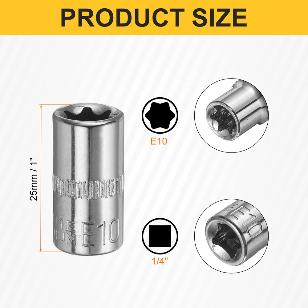 4pcs E-Torx Socket 1/4" Drive E10 External Torx Deep Socket 1" Star Sockets