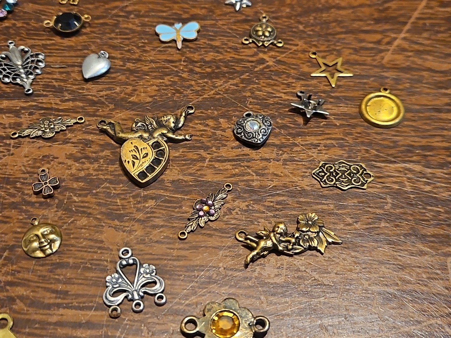 Lot Of 50 Mixed Parts Pcs France Vintage 60s Brass Stampings Findings Jewelry 23