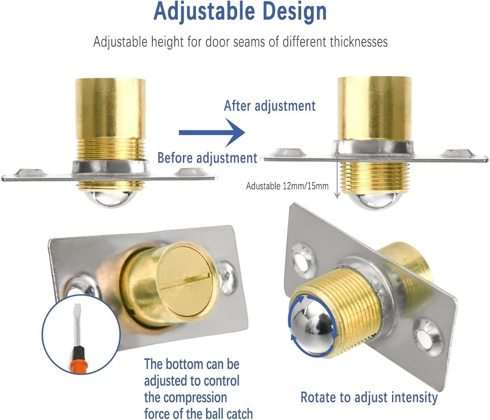 2 Pack Adjustable Closet Door Ball Catch Latch with Strike Plate