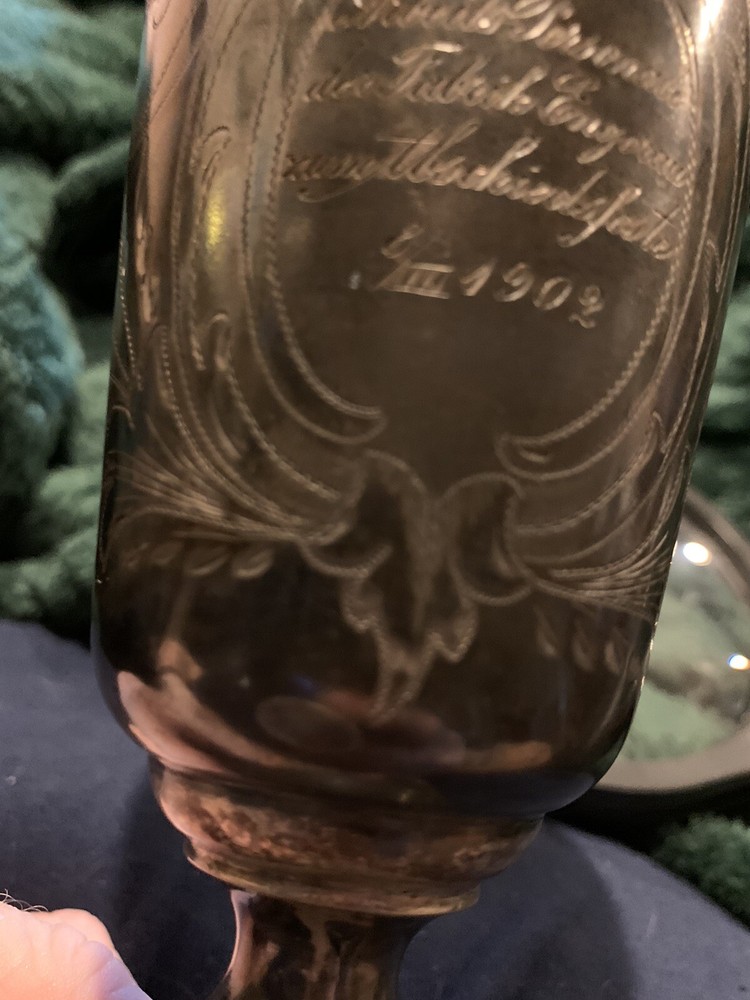Dated 1902. German Silver Etch Engraved Trophy Goblet.