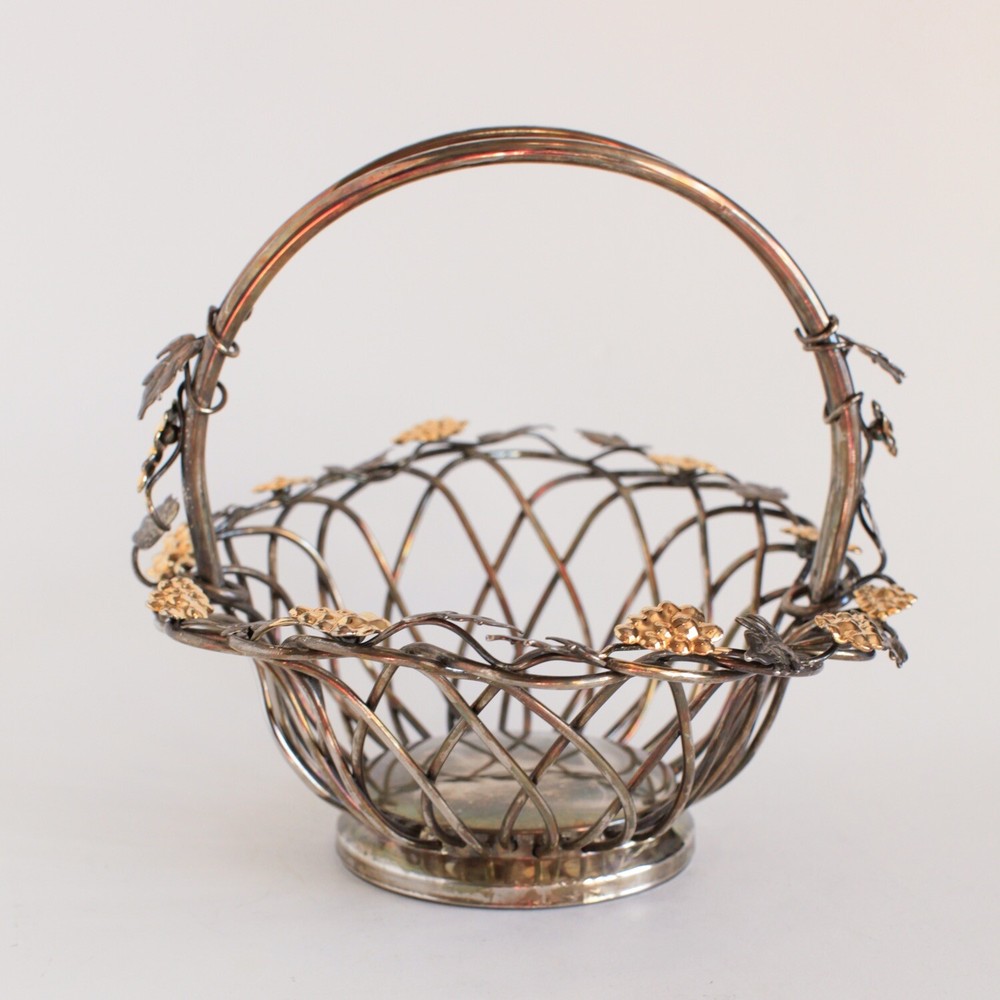 GODINGER Silver ART Vineyard GRAPE VINE SILVER PLATED BASKET with Handle