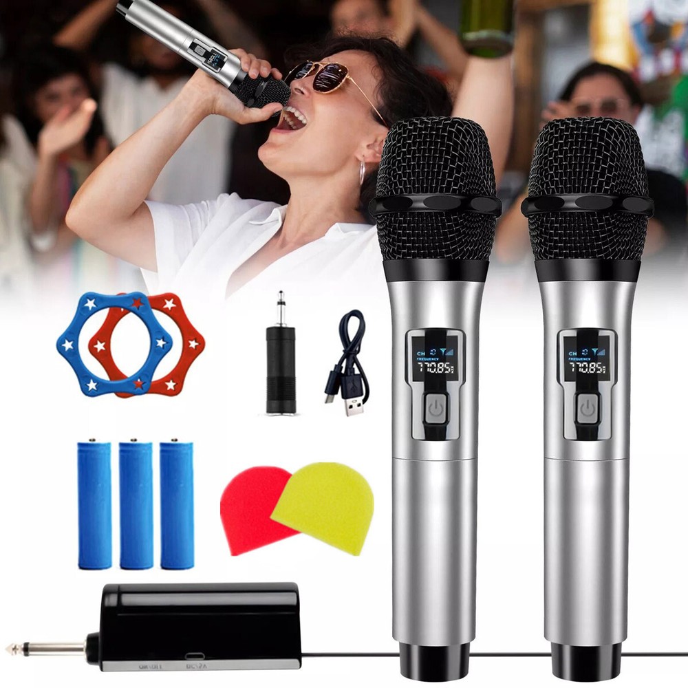 Pro UHF Wireless Microphone System Set Dual Handheld Rechargeable Karaoke Kit US