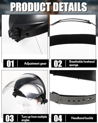 4 Pcs Clear Safety Face Shield - Lightweight Impact Resistant, Adjustable Headge