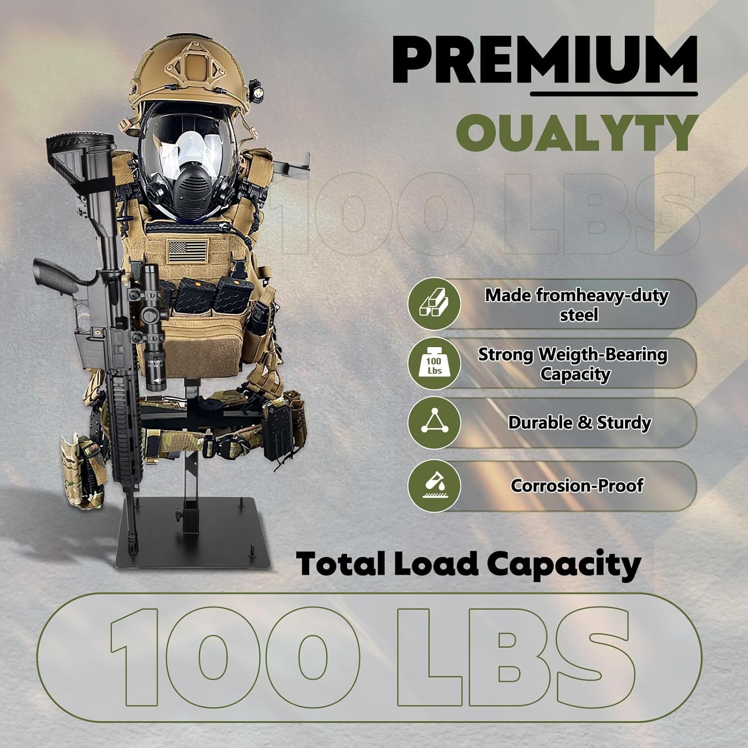 Tactical Gear Stand Helmet Vest Belt Display Rack, Heavy Duty Steel Vest Hanger