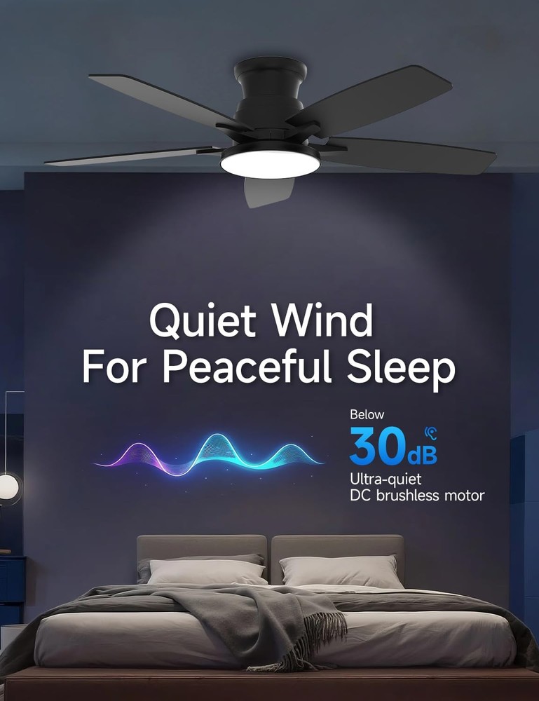 Flush Mount Ceiling Fan with Light, 52 Inch, Remote Control, 3CCT Dimmable LE...