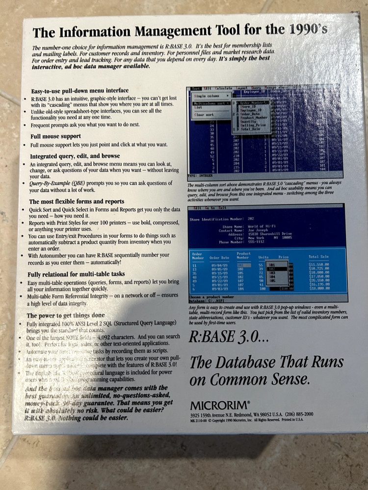 R Base Database Management Software Vintage software 3.0